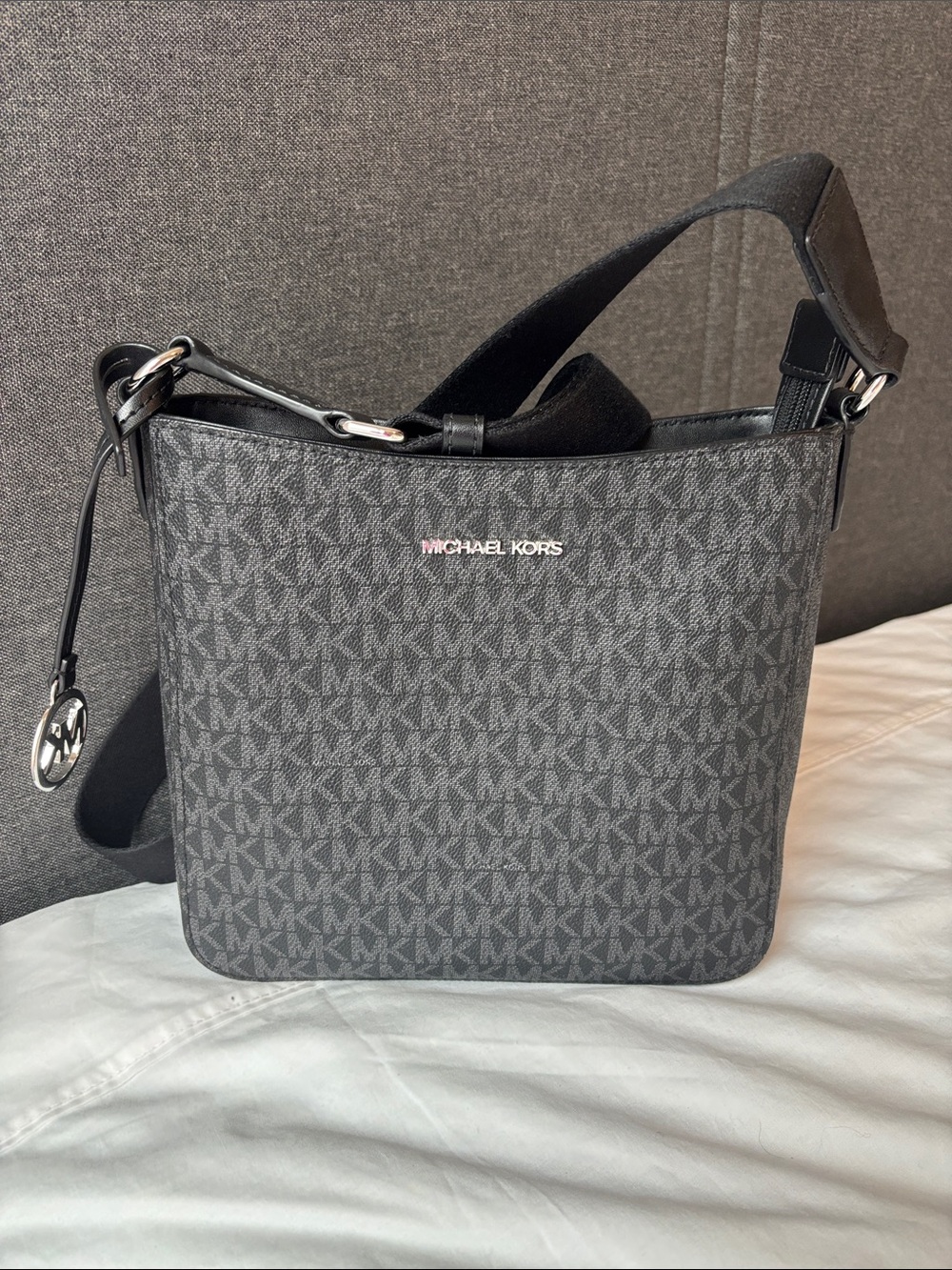 Michael Kors Gray/Black MK Monogram Messenger Bag